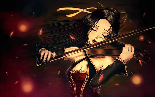 Girl PlayingTthe Violin With Closed, karakter wanita berambut hitam bermain biola ilustrasi, Anime / Animasi,, mata, anime, pemain biola, Wallpaper HD HD wallpaper