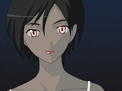 black haired female anime character, blood, otonashi saya, girl, brunette, red eyes, HD wallpaper HD wallpaper