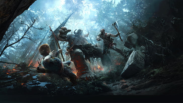 Dieu de la guerre, PS4, Kratos, Fils, Atreus, Fond d'écran HD