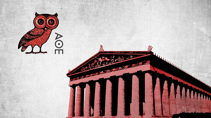 Atenas, Partenón, búho, antigüedad, Grecia, ilustraciones, Fondo de pantalla HD