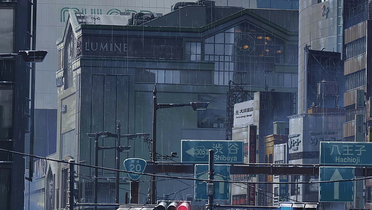 tanda-tanda, bangunan, anime, hujan, kota, Wallpaper HD