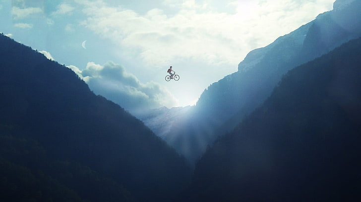 sepeda gunung, fotografi, pemandangan, pegunungan, seni digital, Wallpaper HD