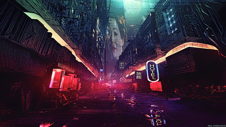 karya seni, Blade Runner, Seni Konsep, Cyber, cyberpunk, seni digital, Kota Futuristik, film, malam, fiksi ilmiah, Wallpaper HD