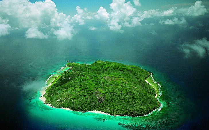 Island Ocean Aerial Tropical HD, toma aérea de la isla, naturaleza, océano, tropical, isla, antena, Fondo de pantalla HD