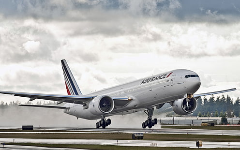 طائرة بوينج 777 ، طائرة بيضاء تابعة للخطوط الجوية الفرنسية ، طائرات / طائرات ، بوينج ، أبيض ، طائرة ، طائرة ، خلفية، خلفية HD HD wallpaper