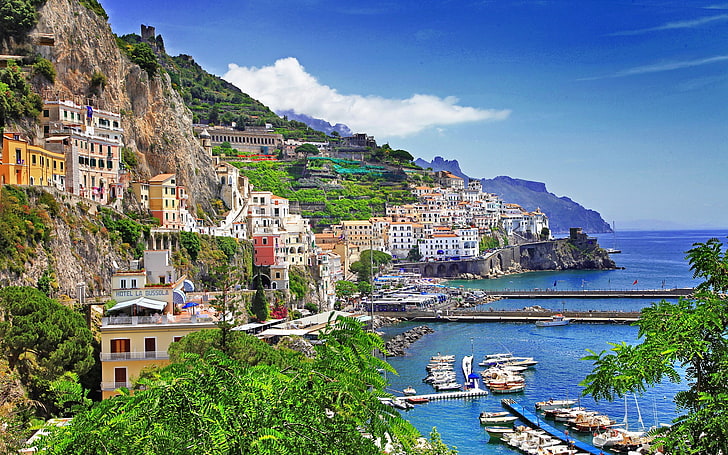 Foto 07 di paesaggio del lungomare di Positano, Cinque Terre, Italia, Sfondo HD