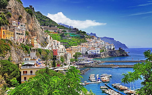 Positano sahil manzara resimleri duvar kağıdı 07, Cinque Terre, İtalya, HD masaüstü duvar kağıdı HD wallpaper