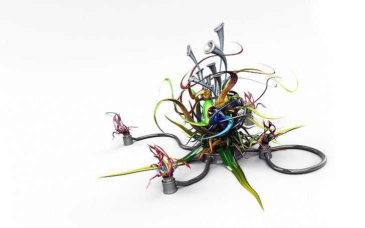 drone quadcopter hitam dan hijau, seni digital, bentuk, abstrak, latar belakang putih, latar belakang sederhana, render, Wallpaper HD