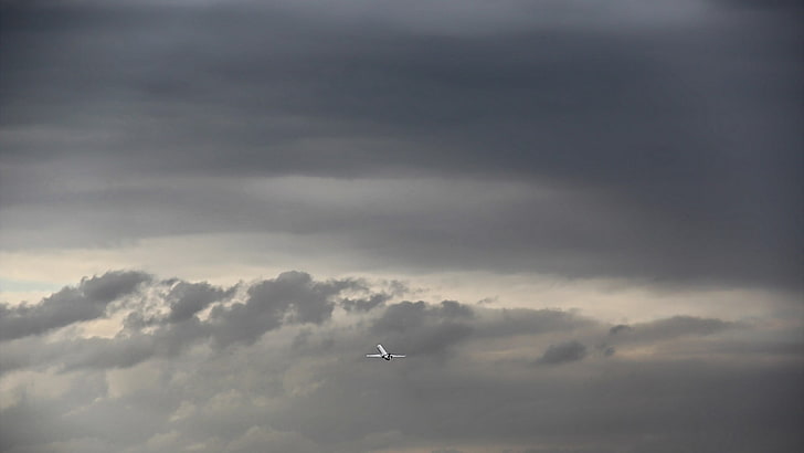 vitt flygplan, natur, landskap, minimalism, himmel, moln, flygplan, flygplan, HD tapet