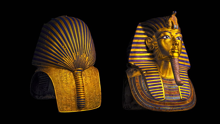 Estatua de faraón de color dorado, Faraón, Egipto, Museo de El Cairo, máscara de Tutankamón, Fondo de pantalla HD
