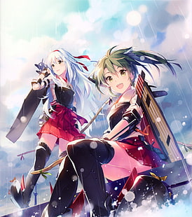Kantai Collection, Shoukaku (KanColle), Zuikaku (KanColle), Regen, Himmel, Wolken, Band, Anime Girls, Anime, HD-Hintergrundbild HD wallpaper