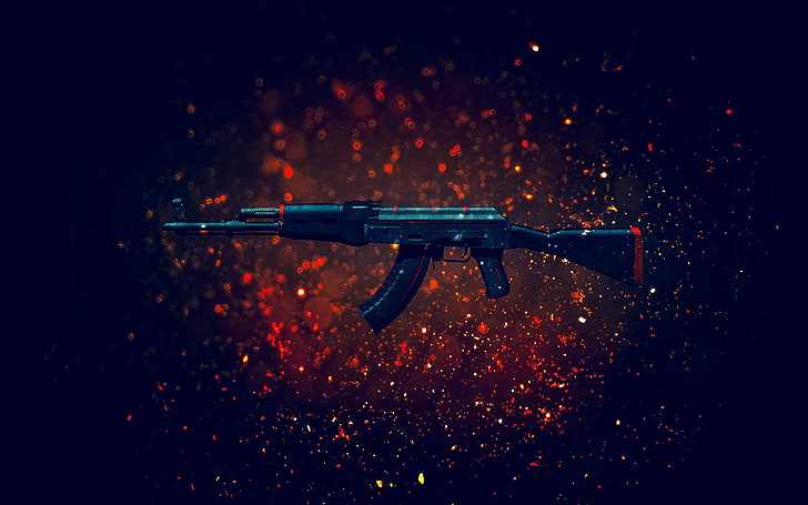 черно-червена щурмова пушка, Counter-Strike: Global Offensive, оръжие, пистолет, AKM, HD тапет