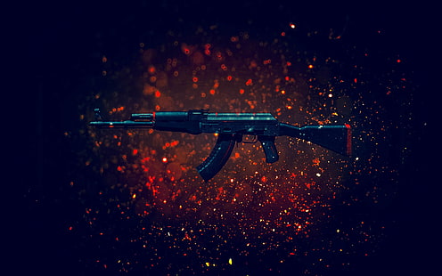 Черно-красная штурмовая винтовка, Counter-Strike: Global Offensive, оружие, пистолет, АКМ, HD обои HD wallpaper