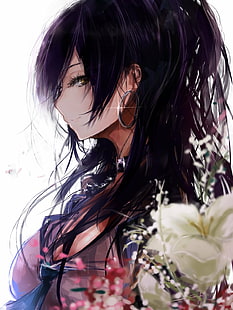 Anime, Anime Girls, dunkles Haar, Gesicht, Profil, HD-Hintergrundbild HD wallpaper