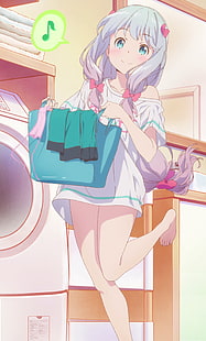 Eromanga-sensei, Izumi Sagiri, аниме момичета, пране, боси, пералня, аниме, HD тапет HD wallpaper