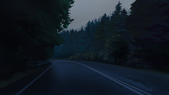 أنيمي ، صيف أبدي ، غابة ، طبيعة ، ليل ، طريق، خلفية HD HD wallpaper