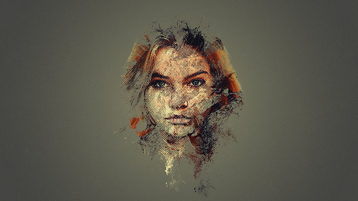 woman face illustration, Barbara Palvin, face, Photoshop, pixel art, abstract, eyes, HD wallpaper
