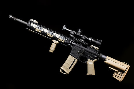 черно-бежевая винтовка, оружие, штурмовая винтовка, AR-15, BCM, HD обои HD wallpaper