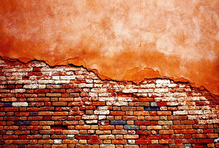 red concrete brick, background, wall, brick, HD wallpaper