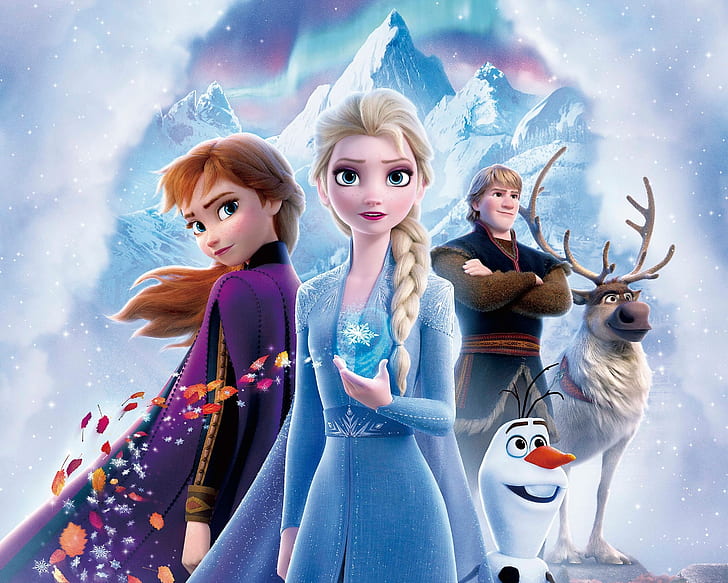 Movie, Frozen 2, Anna (Frozen), Elsa (Frozen), Kristoff (Frozen), Olaf (Frozen), Sven (Frozen), HD wallpaper