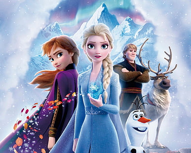 ภาพยนตร์เรื่อง Frozen 2, Anna (Frozen), Elsa (Frozen), Kristoff (Frozen), Olaf (Frozen), Sven (Frozen), วอลล์เปเปอร์ HD HD wallpaper