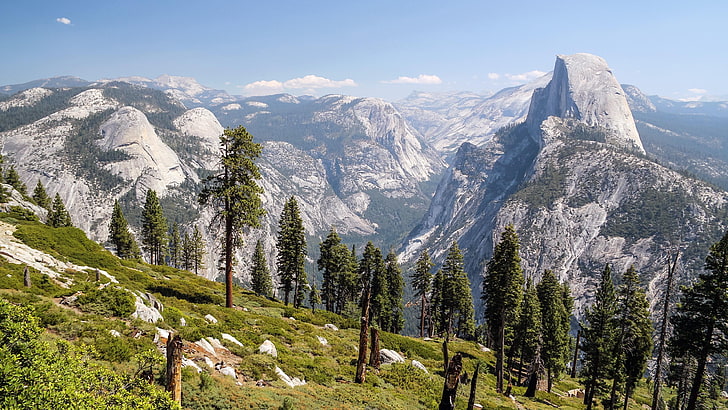 nationalpark, usa, halvkupol, Yosemite National Park, Kalifornien, USA, berg, stenar, utsikt, landskap, Yosemite Valley, glaciärpunkt, HD tapet