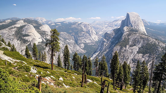 nationalpark, usa, halvkupol, Yosemite National Park, Kalifornien, USA, berg, stenar, utsikt, landskap, Yosemite Valley, glaciärpunkt, HD tapet HD wallpaper