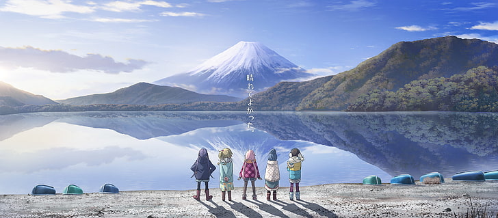 Ena Saitou, Yuru Camp, Nadeshiko Kagamihara, anime, Chiaki Oogaki, Aoi Inuyama, garotas de anime, Rin Shima, HD papel de parede