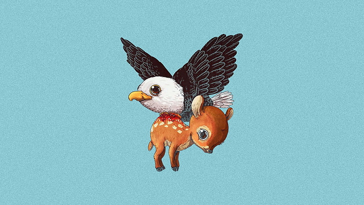 white eagle and brown deer illustration, animals, minimalism, HD wallpaper
