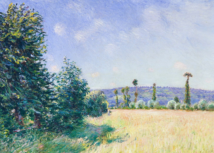 landscape, picture, Alfred Sisley, Sayur. Meadow in the Morning Sun, HD wallpaper