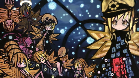 Illustrazione di carattere anime di capelli gialli uomo, anime, anime girls, Oshino Shinobu, capelli lunghi, biondi, serie Monogatari, Sfondo HD HD wallpaper