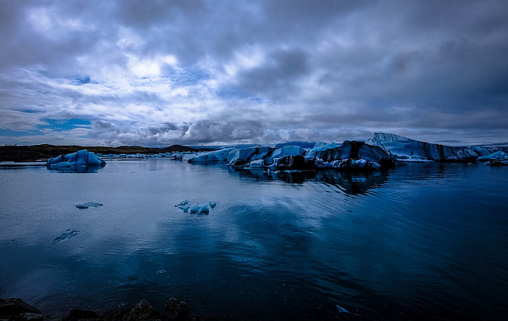 fond d'écran iceberg digital, glacier, mer, neige, glace, soirée, Fond d'écran HD