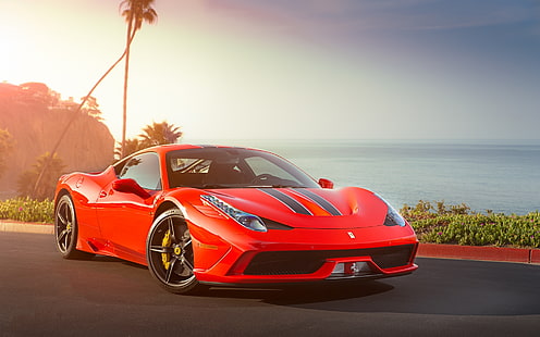 red Ferrari 458 Speciale coupe, the sky, red, reflection, Ferrari, 458 speciale, HD wallpaper HD wallpaper