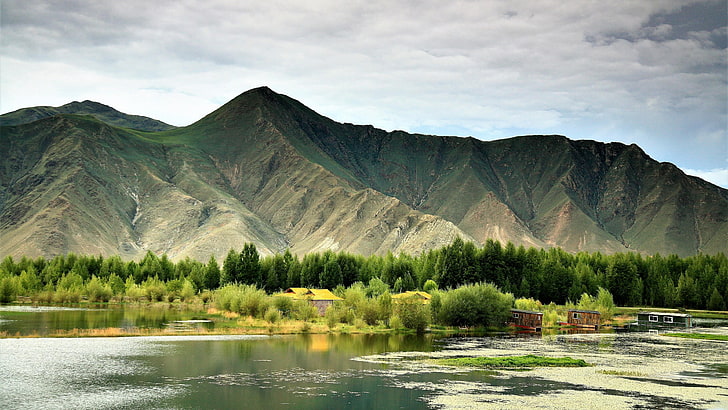 川、ラサ、チベット、中国、ラサ川、山、自然、山岳地形、山、荒野、高地、水、空、山の風景、風景、山脈、 HDデスクトップの壁紙