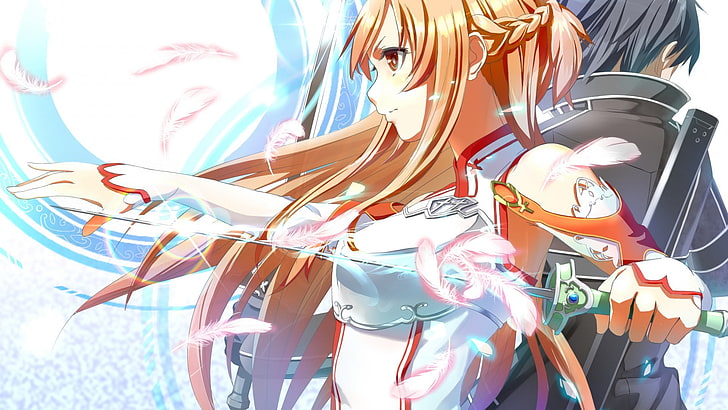 Illustration einer braunhaarigen weiblichen Figur, Anime, Sword Art Online, Anime-Mädchen, Yuuki Asuna, Kirigaya Kazuto, Videospiele, HD-Hintergrundbild