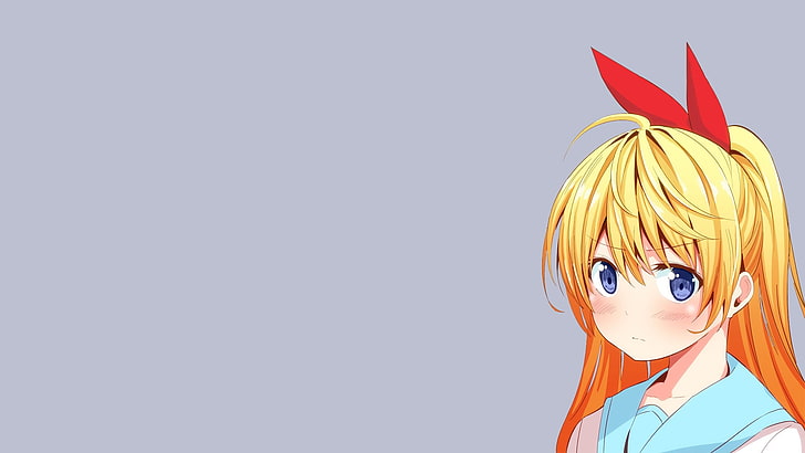 Anime, Anime Girls, blond, langes Haar, Nisekoi, Kirisaki Chitoge, blaue Augen, Schuluniform, Haarschmuck, Band, einfacher Hintergrund, HD-Hintergrundbild