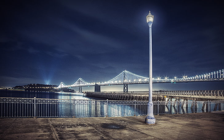 San Francisco Oakland Bay Bridge, poste de luz branco, Cityscapes, San Francisco, paisagem urbana, cidade, ponte, HD papel de parede