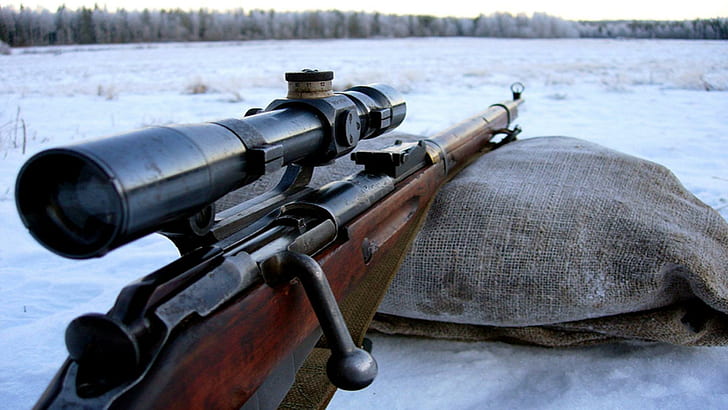 Sniper rifle, black and brown sniper rifle, photography, 1920x1080, rifle, sniper, HD wallpaper