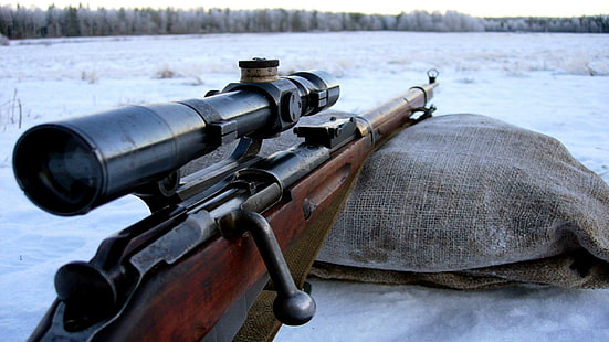 Sniper rifle, black and brown sniper rifle, photography, 1920x1080, rifle, sniper, HD wallpaper HD wallpaper
