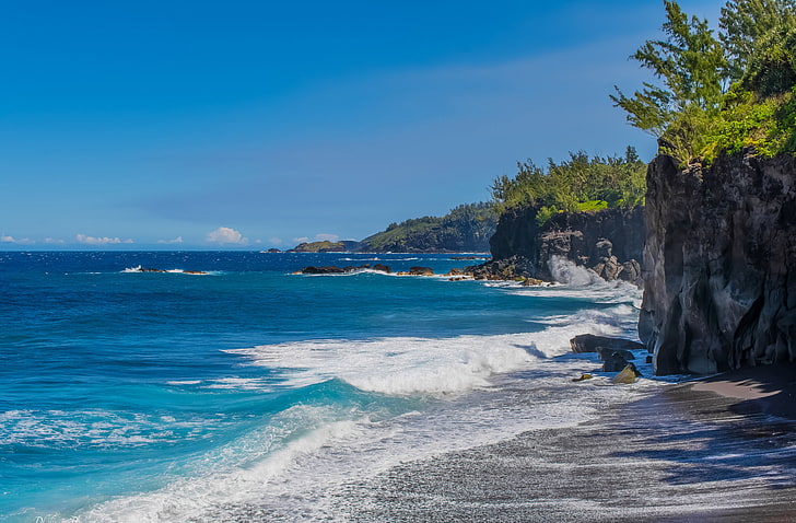 Gewässer, Meer, Natur, Felsen, Indischer Ozean, Insel La Réunion, HD-Hintergrundbild