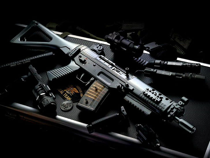 Rifle de asalto militar, rifle de asalto negro, militar, asalto, rifle, Fondo de pantalla HD