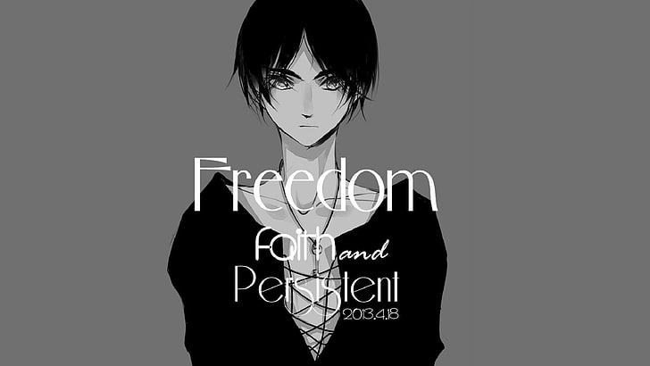 iman kebebasan dan teks yang gigih, Shingeki no Kyojin, anime, Eren Jeager, Wallpaper HD