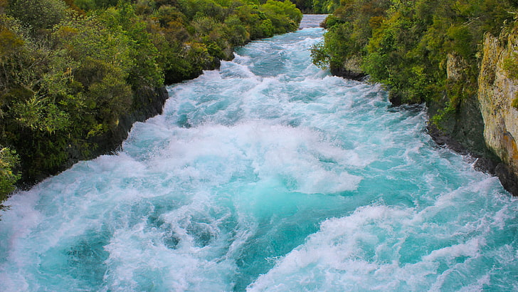 flowing body of water wallpaper, nature, landscape, river, Huka Falls, New Zealand, HD wallpaper