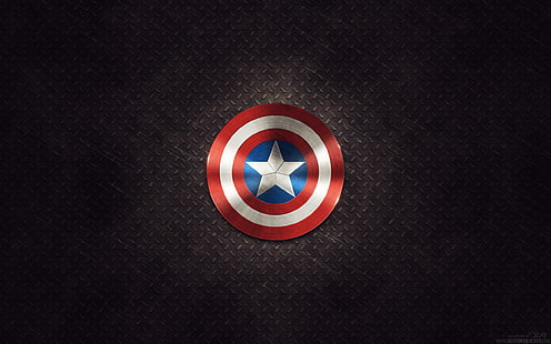 Captain America, logo, Marvel Comics, diamond plate, HD wallpaper HD wallpaper