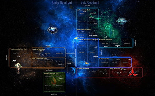 Альфа-квадрант и бета-квадрант, Star Trek, диаграмма, карта, схема, HD обои HD wallpaper