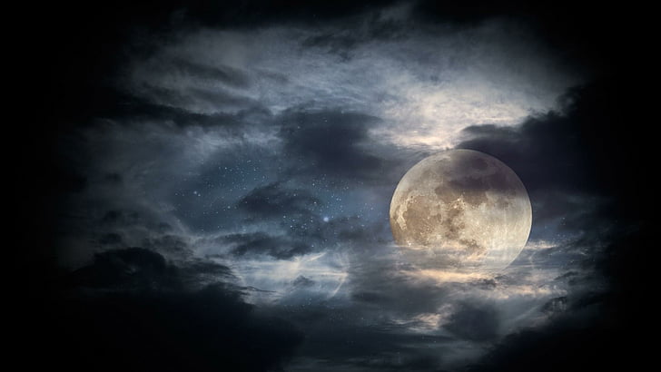 sky, nature, atmosphere, moon, moonlight, darkness, cloud, astronomical object, night, full moon, outer space, phenomenon, HD wallpaper