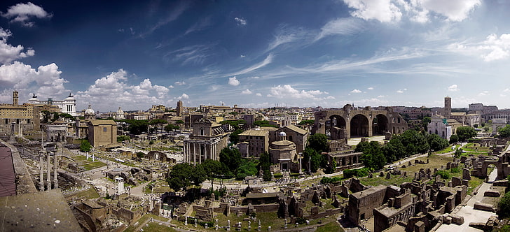 пейзаж, Рим, Италия, панорама, руините, руините, Форум, HD тапет