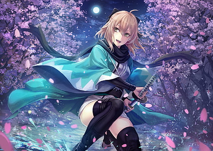 Serie Fate, Fate / Grand Order, Okita Souji, Sabre (Serie Fate), Sakura Sabre, Sfondo HD HD wallpaper