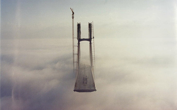 ilustracja białego mostu, most, mgła, sztuka cyfrowa, Tapety HD