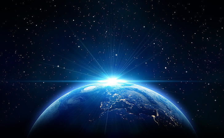 Erde aus dem Weltraum, Planet Erde digitale Tapete, Weltraum, Sonnenaufgang, Planet, Universum, Erde, Blau, Morgen, Afrika, Europa, Kosmos, HD-Hintergrundbild